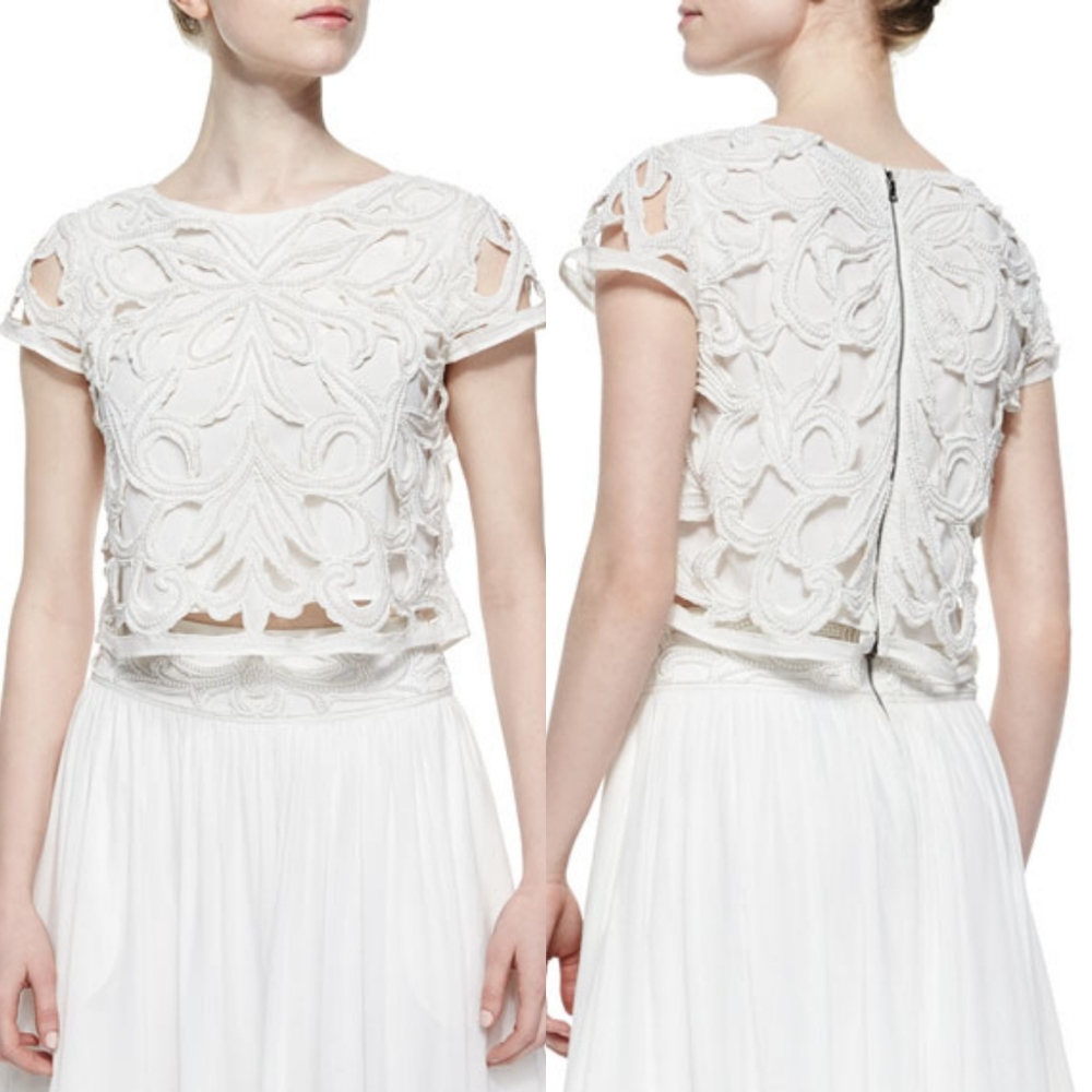 Alice + Olivia | Abbi Beaded and Embroidered Crop Top